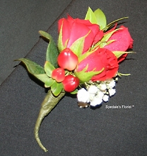 3 Red Rose Ornate Boutonniere